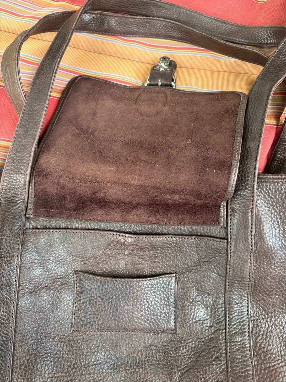 Eddie Bauer Dark Brown Pebbled Leather Messenger Tote